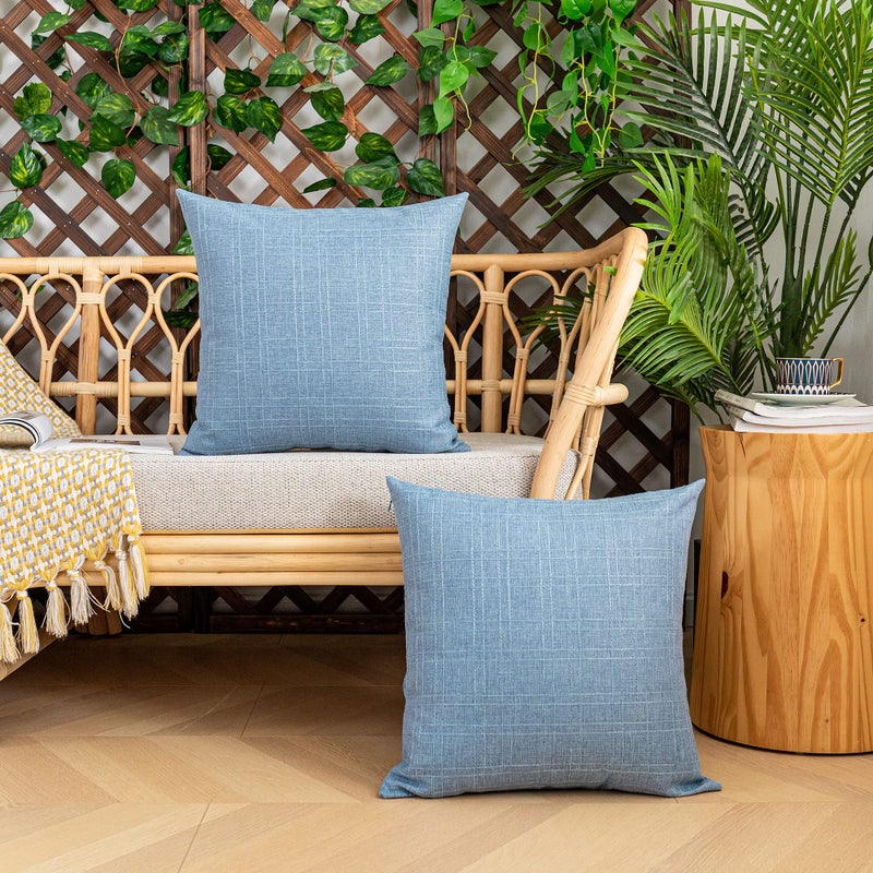 K KEVIN TEXTILE Kevin Textile Pack of 2 Decorative Outdoor Waterproof Checkered Pillow Covers Garden Cushion Sham Throw Pillowcase Shell for Patio Tent Couch 24x24 Inch Light Blue - Image 5